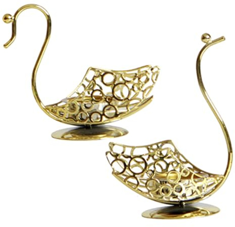 ELAYARD Estatuas De Cisnes De Hierro Forjado, Pareja Decorativa Dorada, Figuras Metálicas Compactas para Decoración De Escritorio, Adornos Creativos Ideales para Oficina y Hogar