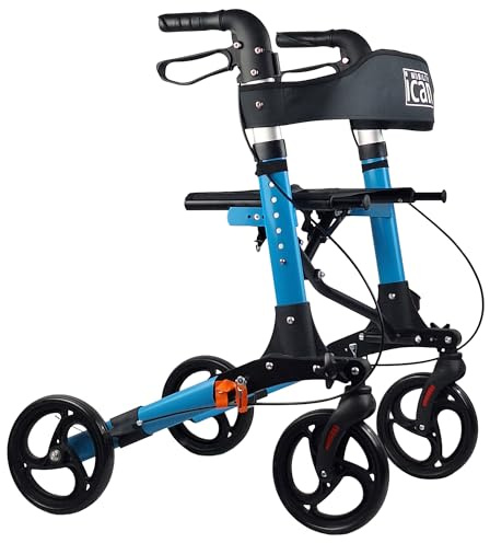 iCan R-69 Rollator Walker with Seat – Ultra Lightweight 4-Wheel Mobility Aid for Adults – Height Adjustable Handles, Parking Brakes, Storage Bag & Bottle Holder – Folds for Easy Transport – 136 kg