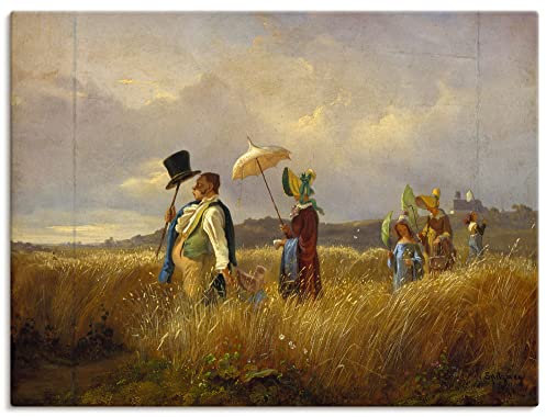 ARTLAND Wanddeko Leinwand Bilder Wandbild 120x90 cm Natur Gräser Wolken Familie Vintage Der Sonntagsspaziergang 1841 Biedermeier Carl Spitzweg T7GG