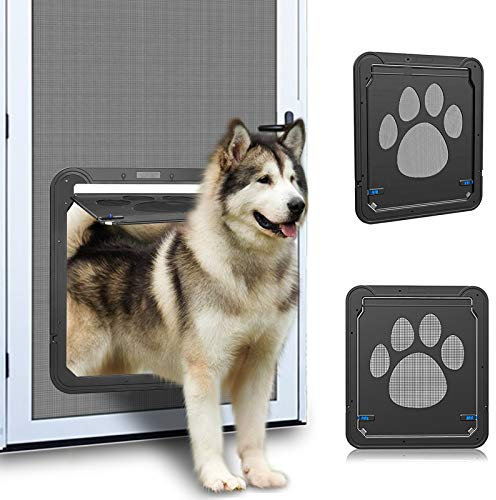 Ownpets 2 Way Pet Door for Screen, Dog Door with Magnetic Flap for Small&Medium Dogs, Easy to Install, 35.6cm x 30.5cm x 1.2cm, Black