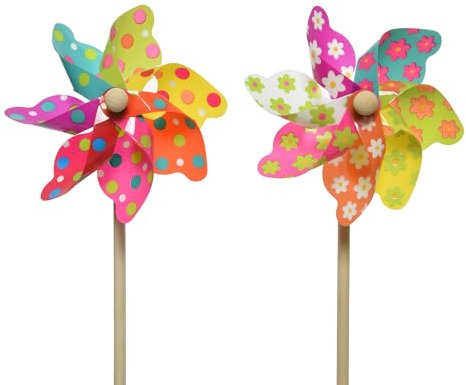 Moulin à vent décoratif coloré sur tige en PVC résistant aux intempéries Multicolore Prix pour 2 pièces