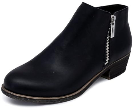 Nautica Women's Ankle Boot - Comfortable Low Heel Dress Booties with Side Zipper and Cushioned Insole, Stylish Faux Leather Fashion Shoes for All-Day Wear-Alara-Black Size-9