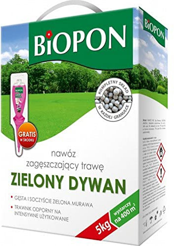 Biopon Grüner Teppich Dünger - Rasendünger für dichtes Gras - Dünger für Dichten Rasen - 5 kg für bis zu 400 m²