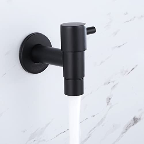 Wandhalterung Edelstahl Badezimmer Waschbecken Wasserhahn Kaltwasserarmaturen Schnell öffnen und schließen Mop Teich Garten Outdoor Wasserhahn, Mattschwarz