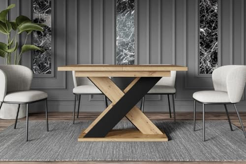 ALTDECOR Esstisch ausziehbar, ideal als Küchentisch, Esszimmertisch - oder Wohnzimmertisch, solide Konstruktion aus Möbelplatte, 120-160x90x75 cm - Hochglanz Schwarz/Betonoptik - AOX