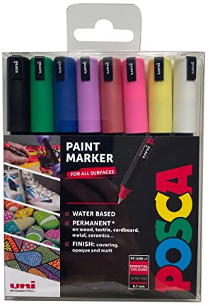 Posca PC-1MR Ultra-Fine Acrylic Paint Marker Pens, 8 Standard Colours, For All Surfaces (Pack of 8 Pens)