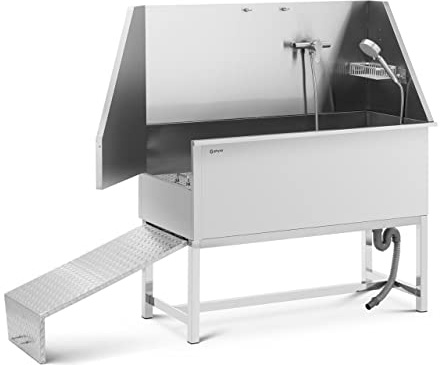 Physa PHY-PWS-01 Hundebadewanne bis 60 kg mit Rampe Hundewanne Haustierpflegewanne Edelstahl