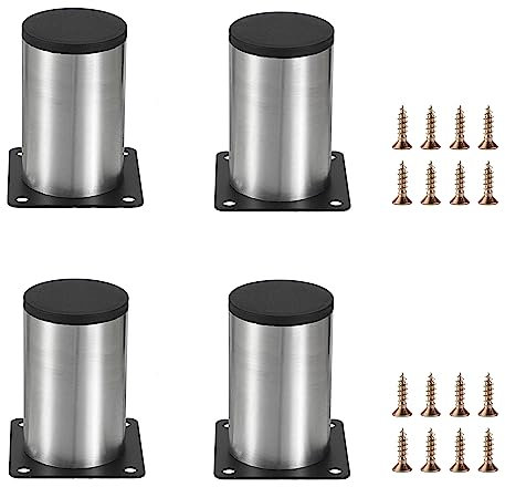 SUMTree 8CM 4 Stück Möbelfüße aus Edelstahl Schrankfüße Beine für Stühle Tisch Schrank Schreibtisch Sofa Möbelbeine mit Schrauben Einfachen Montage Runde Rostschutz(Silber)