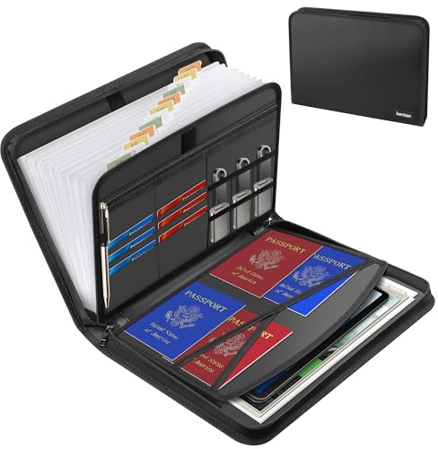 Hontom Accordion File Organizer,13 Pockets Fireproof Expanding File Folder with Multi Pockets,Portable Business Fire Safe Storage Document Organizer Folder with Zipper for Documents and File