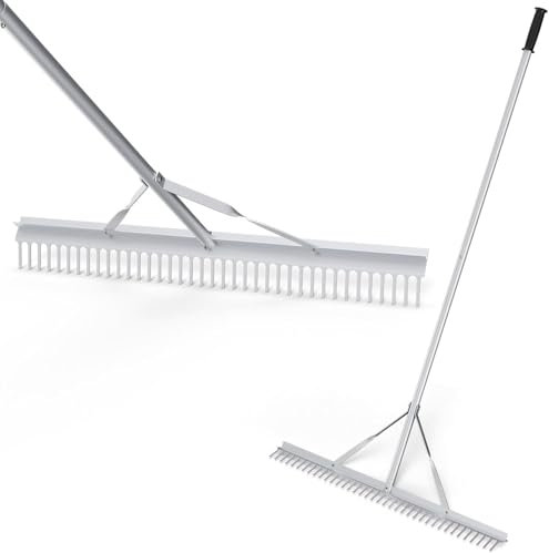 FANTASK Rastrillo de jardín con Mango Largo, rastrillo de Aluminio con Cabezal de 91 cm de Ancho, rastrillo de 36 Dientes, rastrillo de Hojas, rastrillo de césped para aflojar el Suelo, Cuidado del