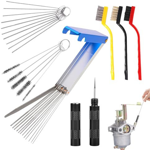 Carburetor Cleaner Set,Carb Cleaner Spray Kit,13 Cleaning Wires Set,10 Carb Cleaning Needles,5 Nylon Brushes Tool Kit,1 Sharp Pick Carburettor Jet Cleaning Tool,3 Large Brushes,Carburettor