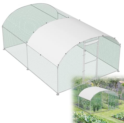HENGMEI - Poulailler 300 x 400 x 200 cm - Parc à poules - Cages pour petits animaux - Volière en acier galvanisé avec toit en PE - Parc extérieur avec serrure - Poulailler à dôme