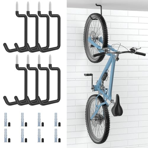 Housolution Ganci per Bici a Vite, 8 Pollici per Parete e Soffitto, [8 Pacchetti] Capacità di Carico 75 LBS con Rivestimento Antiscivolo, Ganci per Garage per Biciclette, Sedia Pieghevole, Scala