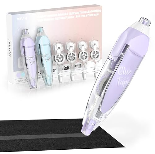Xipan 2026 Retractable Double Sided Tape Roller for Crafts, 2 Pcs Glue Tape for Scrapbooking with 4 Extra Refills,16FT Scrapbook Tape Runner, Tape for Art School Office Supplies Purple & Green