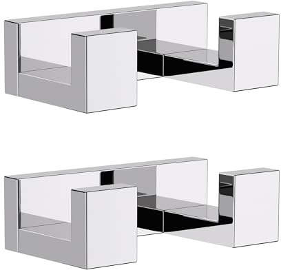 TURS Chrome Double Towel Hooks, Heavy Duty Rustproof Double Coat Hook,2 Pcs | SUS304 Stainless Steel Towel/Robe Clothes Hook, for Bath Kitchen Modern Hotel Style Wall Mounted,Concealed Screw Fixing