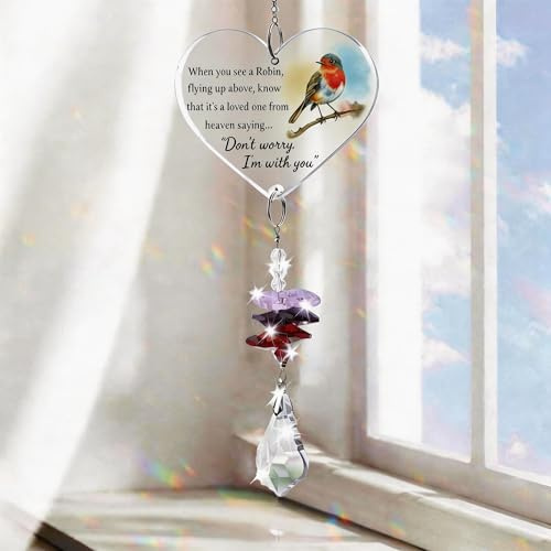 1 Pack Robin Memorial Hanging Ornament, 15cm Heart Acrylic | 1 Pack Acrylic Heart Robin Ornament, 15cm, Crystal Pendant, Memorial Gift, Christmas Tree, Indoor