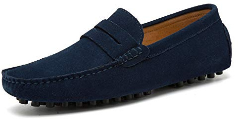 Go Tour Men's Penny Loafers Moccasin Driving Shoes Slip On Flats Boat Shoes, Dark Blue, 9.5