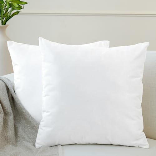 Encasa jul nyår sammet kuddfodral 2 st set (60 x 60 cm) - vit solid enfärgad, mjuk och slät, tvättbar, fyrkantig dekorativt stort kuddöverdrag för soffa, soffa, stol, säng