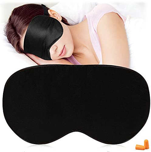 Maschere per dormire in seta e benda sugli occhi ， Maschera per gli occhi super liscia per dormire ， con cinturino regolabile ， Adatto per viaggi, pisolini, sonno notturno (Nero)