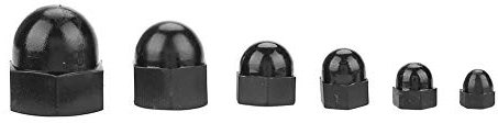 Hutmutter, 70 Stück Schwarz Weiß (Optional) Nylon Kuppelkopfkappe M3 M4 M5 M6 M8 M10 Sechskantmuttern Hutmuttern Set mit Kunststoffbox (Schwarz)