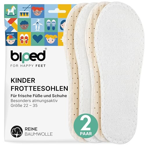 biped 2 paires de semelles pieds nus pour enfants en tissu éponge 100% coton avec rembourrage en latex naturel doux - semelles intérieures antibactériennes contre les odeurs désagréables z2789(32)