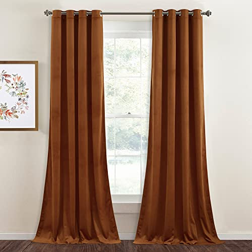 StangH Burnt Orange Velvet Curtains - Grommet Blackout Thermal Insulated Window Drapes for Nursery Bedroom, Elegant Privacy Home Decor for Sliding Door, W52 x L84, 2 Panels