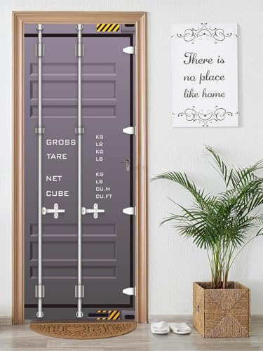 FLFK 3D Door Mural Peel and Stick 77x200cm - Cargo Container Self-Adhesive Door Stickers Wallpaper Wall Poster Decal for Bedroom Home Decor(2Pcs/Set)