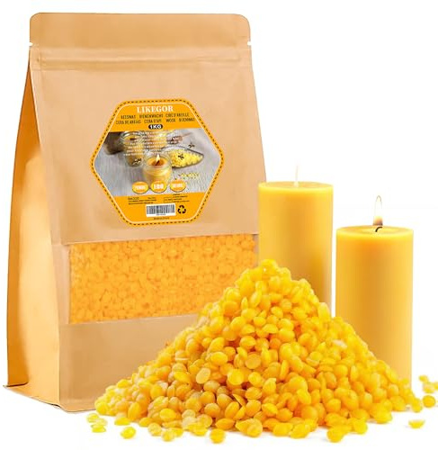 LIKEGOR Cire d'Abeille Naturelle 1 Kg - Lingots de Cire d'Abeille - Forme Granulaire Adaptée Aux Cosmétiques, Savons, Bougies Parfumées, Cadeaux Pour Les Amateurs De Bricolage (Jaune)