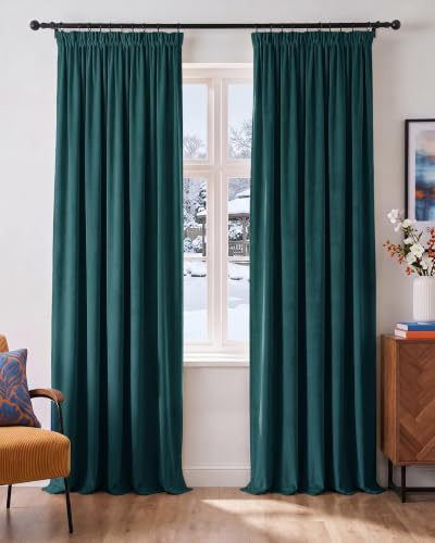 PONY DANCE Blackout Velvet Curtains with Pencil Pleat, Peacock Blue, 52x90″ | Thermal Insulated Home Decor Curtains for Bedroom & Living Room, Soft Drape Rod Pocket, Noise Reduction & Privacy, 2 Panels