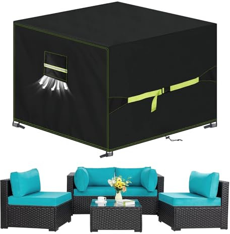 VDISRR Housses pour Mobilier de Jardin, 420D Oxford Tissu Housse Salon de Jardin Exterieur 135x135x75cm Bache De Protection avec Grilles D’aération imperméable, Coupe-Vent, Anti-UV, Indéchirable