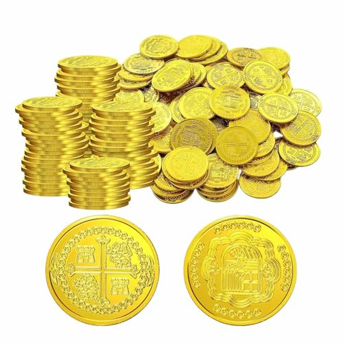 Aebor 300 Pcs Plastic Pirate Gold Coins St. Patrick's Day Play Treasure Coins Fake Coins Reward Gifts for Kids Board Games Pirate Party Cosplay Pirate Party Decorations (300pcs)