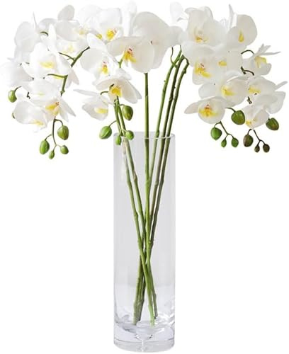 JOSON Set di 6 steli di orchidee artificiali, altezza 68,6 cm, utilizzati per bouquet fai da te, decorazioni per feste di nozze (bianco)