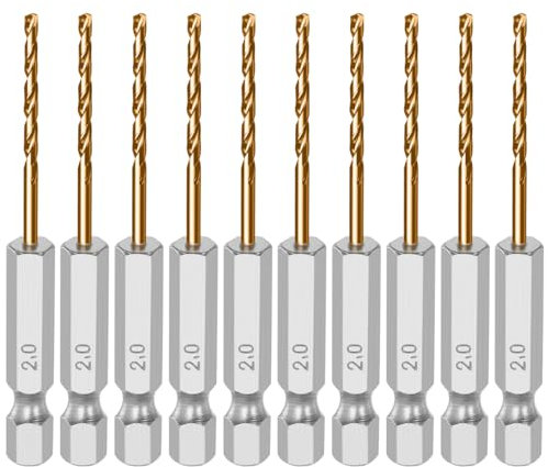 10Pcs Drill Bit, 2mm Hex Shank Twist Drill Bits Set High-Speed Steel Titanium Coated 6-Angle Drill Bits, Suitable for wood metal plastic stainless steel aluminum alloy