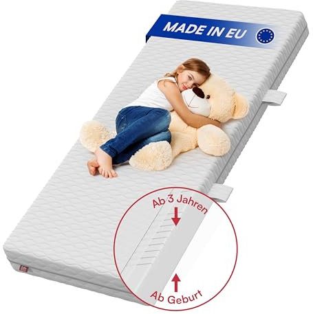 Bellabino Twist Kindermatratze 90x200 cm – Baby Matratze Härtegrad H1/H2 – Hochwertige 7 Zonen Kaltschaummatratze – Jugendmatratze 15 cm hoch – Babymatratze mit waschbarem Bezug, allergikerfreundlich