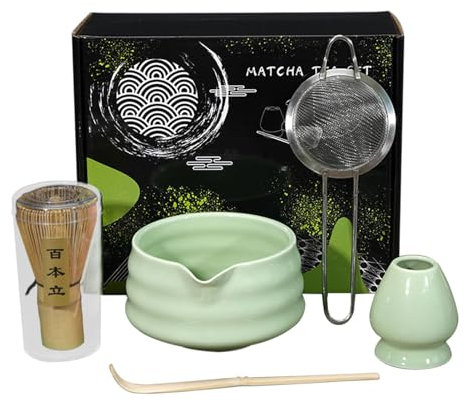 Matcha Whisk Set - Matcha Whisk, Ceramic Matcha Bowl | Japanese Organic Matcha Tea Set with Locking Box, Handmade Best Matcha Ceremony Set for Traditional Jap
