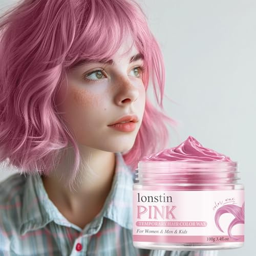lonstin Purple Hair Colour Wax for Kids & Adults Temporary Hair Dye Wax 100g Wash Out, Non-Sticky Clay Mud Cream for Parties, Cosplay & Daily Fun (Light Pink, Light Pink)