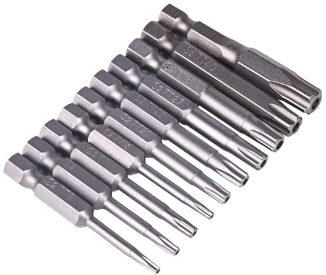 Juego de 10 destornilladores Torx magnéticos de 50 mm, cabeza de estrella, juego de destornilladores S2, acero hexagonal, destornillador eléctrico T8 - T45