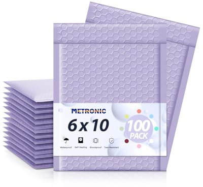 Metronic Bubble Mailers 6x10 100 Pack Lilac Purple Self-Seal Padded Envelopes Usable Size 6x9 Waterproof Bubble Envelopes Bulk for Small Business Padded Mailers for Mailing Jewelry #0