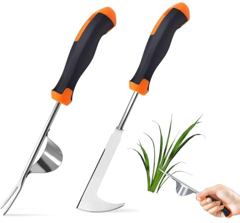 Unkrautstecher Edelstahl, 2 Stück Wurzeljäter mit Griff, Fugenkratzer und Löwenzahnstecher Werkzeug, Garten Handjätgerät Manueller Weeder, Gartenwerkzeug zum Graben Jäten, Geschenk für Gärtnerinnen