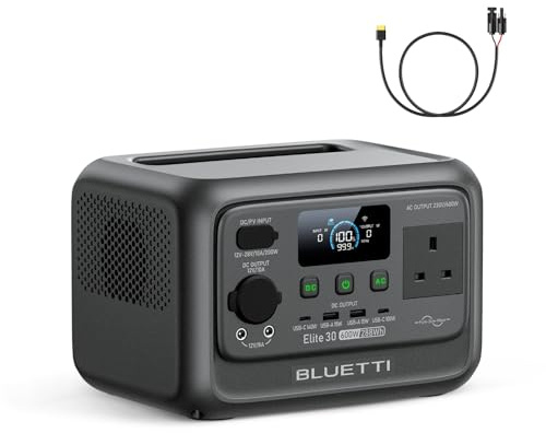BLUETTI Elite 30 V2 Portable Power Station with Solar Charging Cable | 288 Wh LFP Battery, 600W AC Output (Power Lifting 1500W), Solar Generator for Camping, Vans, Travel(shipped separately)