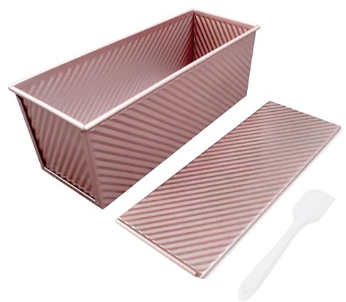 LTTFARKE Heavy-Duty Carbon Steel Loaf Tin with Lid – Extra Long Non-Stick Corrugated Bread Tin, 2LB / Approx. 900g Capacity (32×12×11cm), Even Baking, Includes Dough Scraper