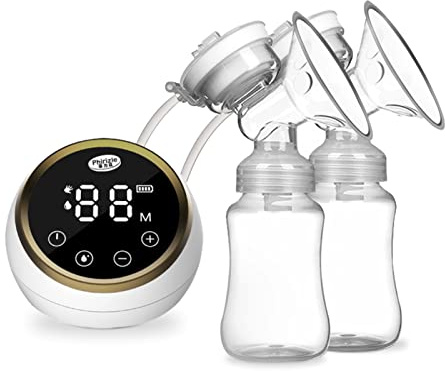Doppio pompa del mammario elettrico, pompa per latte in allattamento con 2 pcs da 150 ml di bottiglie di latte 3 modalità e 9 livelli regolabili a basso rumo