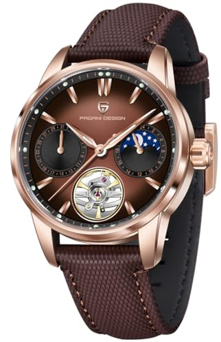 KALPADIVES Pagani Design PD-YS021 - Reloj automático para Hombre, Esfera de Esqueleto, Estilo tourbillon, Movimiento E3255Y con Cristal de Zafiro sintético, Resistente al Agua hasta 100 m, Reloj