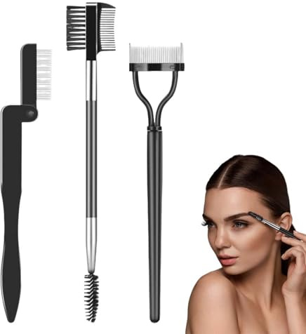 LQUYTA 3 Piezas Cepillo de Pestañas Cepillo para Cejas Rizador de Pestañas Separador de Pestañas Peine de Pestañas de Acero Inoxidable para Mujeres Niñas Herramientas de Maquillaje de Belleza