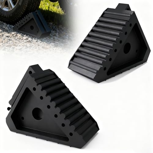XMTECH Juego de 2 cuñas de ruedas para remolques, cuñas de goma con asa, cuñas de goma para caravanas, autocaravanas y coches, antideslizantes, estables y duraderas