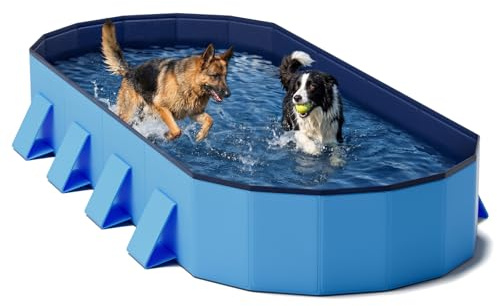 Raxurt Foldable Dog Pool, 82'' Extra Large Dog Pool for Large Dogs with Non-Slip & Reinforced Support Boards, Portable Pet Bath Tub for Outdoor Backyard Use