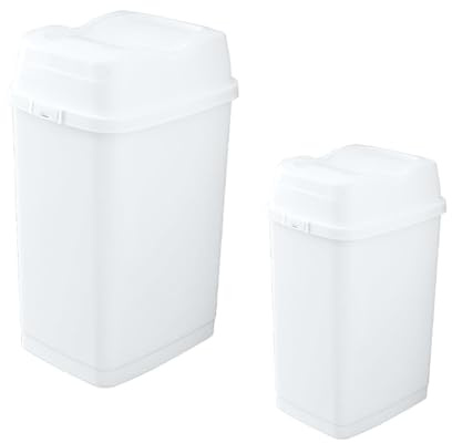 Superio 1.25 Gallon and 2.5 Gallon Plastic Garbage Cans with Swing Top-Split Lid | Small Trash Cans with Lid | Durable Plastic | Slim & Sturdy Trash Bins | Fingerprint Resistant | 5L / 10 L - White