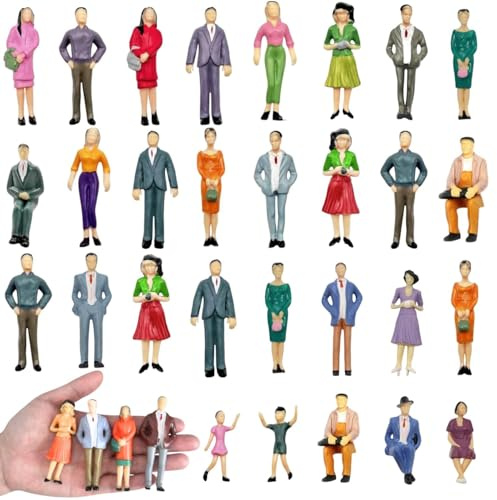 VICDUEKG 28 figuras en miniatura diferentes poses modelo pintado figuras para modelismo escala 1:25 figuras humanas de pie y sentadas miniaturas modelo arquitectónico modelo pequeño personas