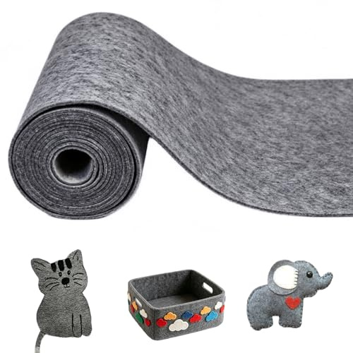 Filttyg, filt per meter 30 cm x 300 cm x 3 mm dekorativ filtrulle fickfilt filtmatta hantverk tyg för sömnad hantverk lappverk kläder (grå)