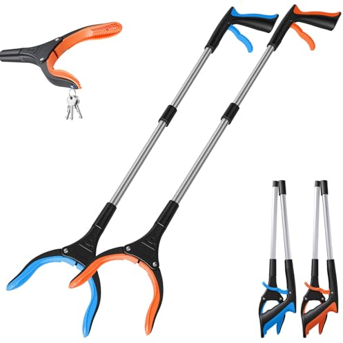 Libershine 2 pinzas de recogida de 83 cm, pinzas de basura plegables con cabezal giratorio 360°, punta magnética y mango antideslizante, pinzas para personas mayores y niños